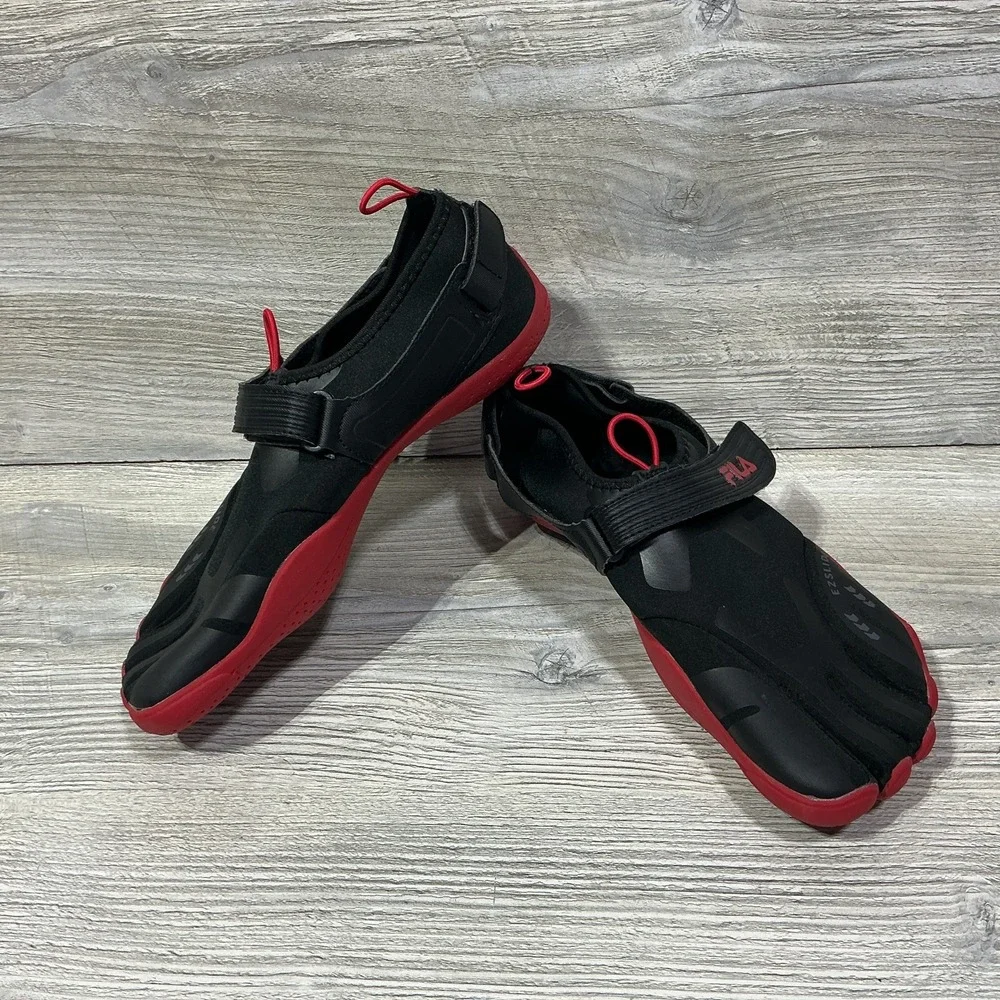 Fila Skele-Toes EZ Slide Drainage Barefoot Running Shoes Black Red Mens Size 10